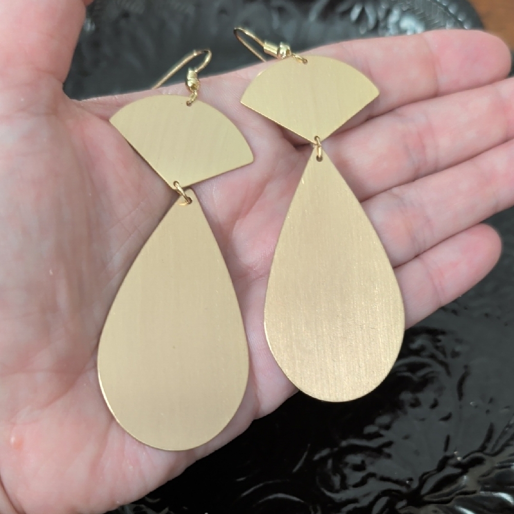 Gold Teardrop Statement Earrings - Women's Fashion Jewelry - Picture 2 of 2